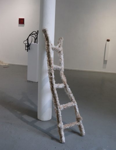 Susie Johnston, Golden Ladder, dog hair, PVA, discarded ladder, 2023
