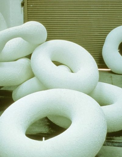 Susie Johnston, Dextral Rotation, truck Inner tubes, modelling paste, acrylic primer, Artspace, The Gunnery, Sydney, 1998
