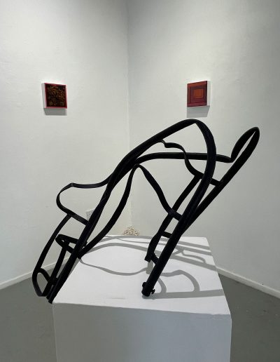 Susie Johnston, Loose Ends, repurposed mild steel fragment of a gate, acrylic paint, 2023
